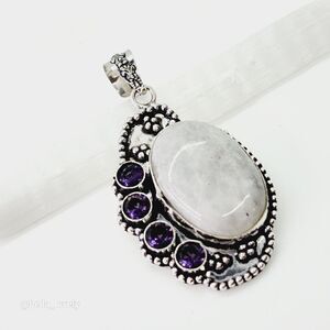 Rainbow Moonstone Amethyst Gemstone Handmade Gift Jewelry Pendant 2.36"